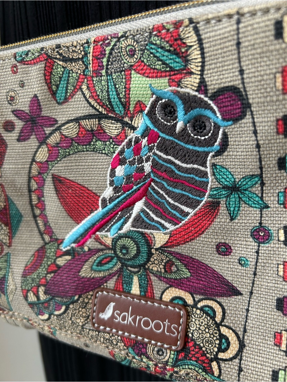 Sakroots Boho Owl Crossbody Canvas Purse Festival Folk Art Southwestern - Picture 3 of 13